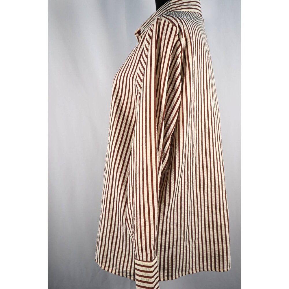 Boohoo women's Striped beach shirt chocolate Button-Up Long Sleeve Size 4 petit - Picture 3 of 16